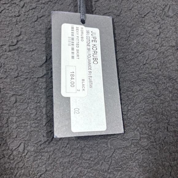 Maison Olga 2 Textured Pencil Knee Length Skirt Korubo Black Cotton Stretch - Picture 9 of 9